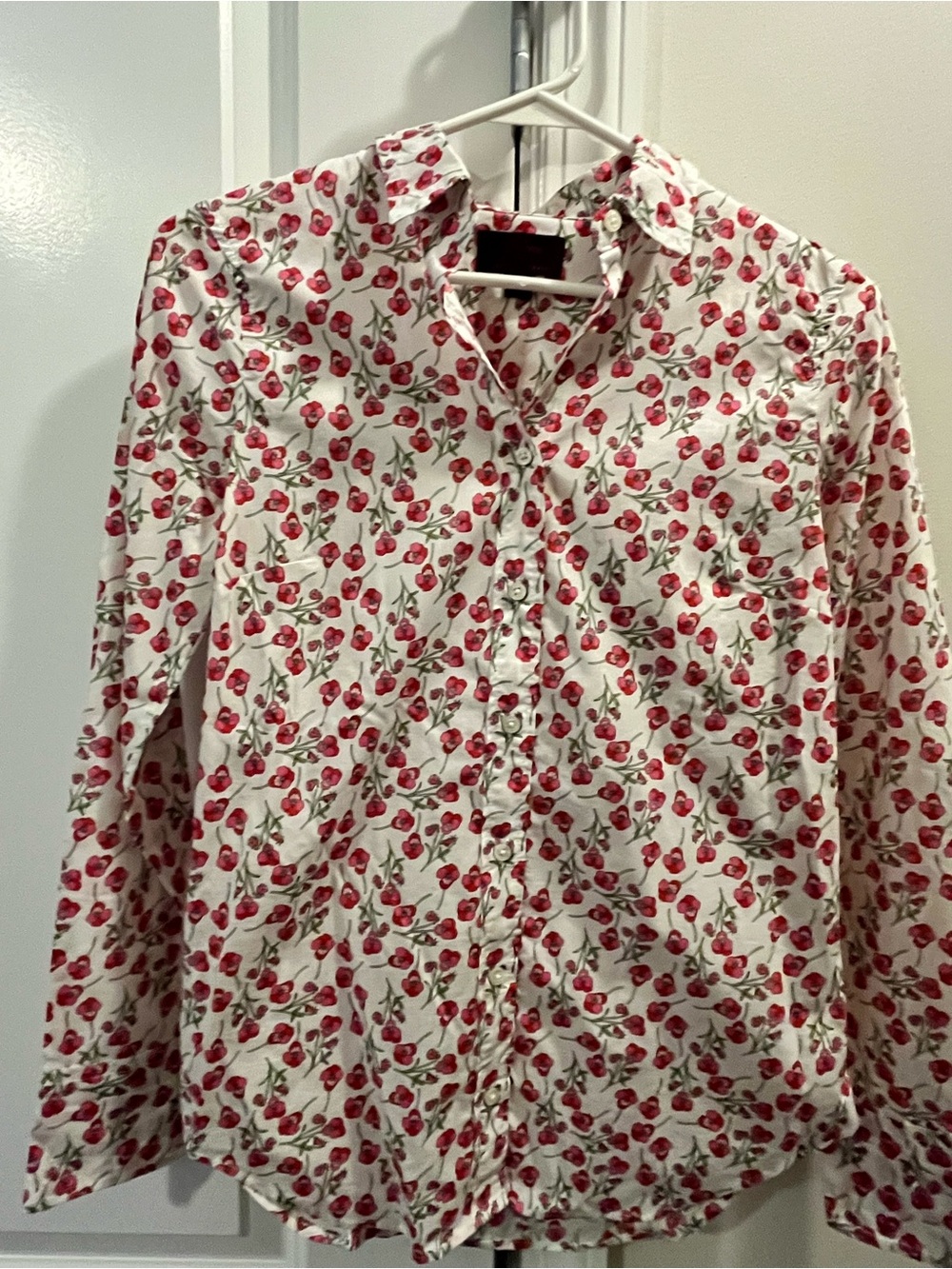 J. Crew White Button-Down Shirt with Red floral Print
